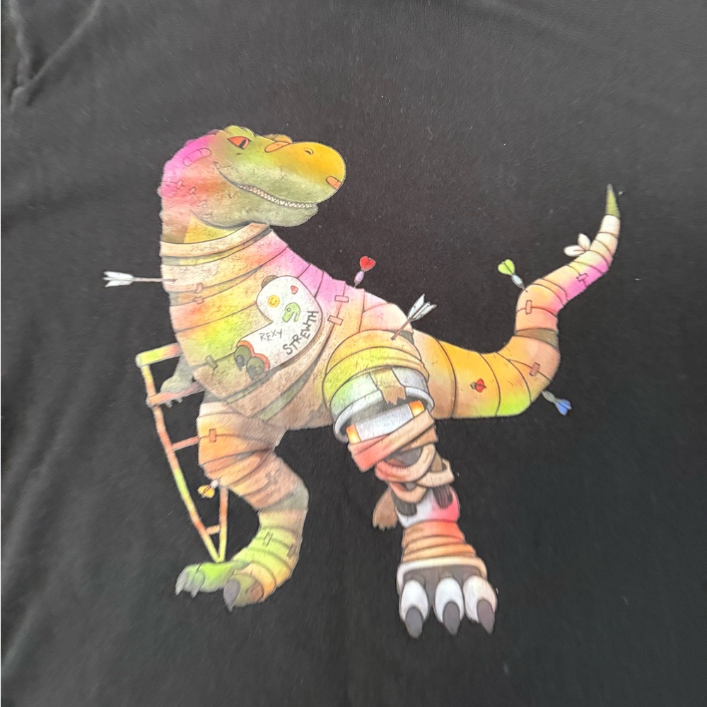 Rexy the dinosaur Black T-Shirt with Colorful Logo adult M/L